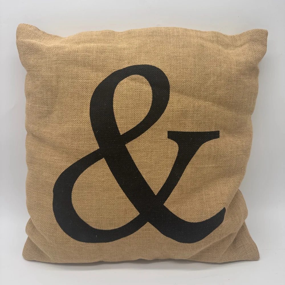 Stratford Home Burlap & Black Ampersand Accent Pillow 17” Square